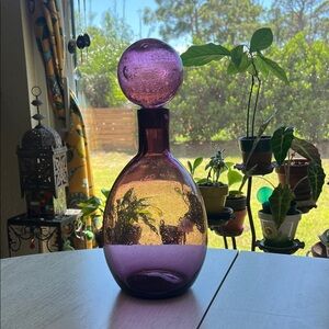 Amethyst Purple Bubbled Glass Decanter with Bubble Stopper